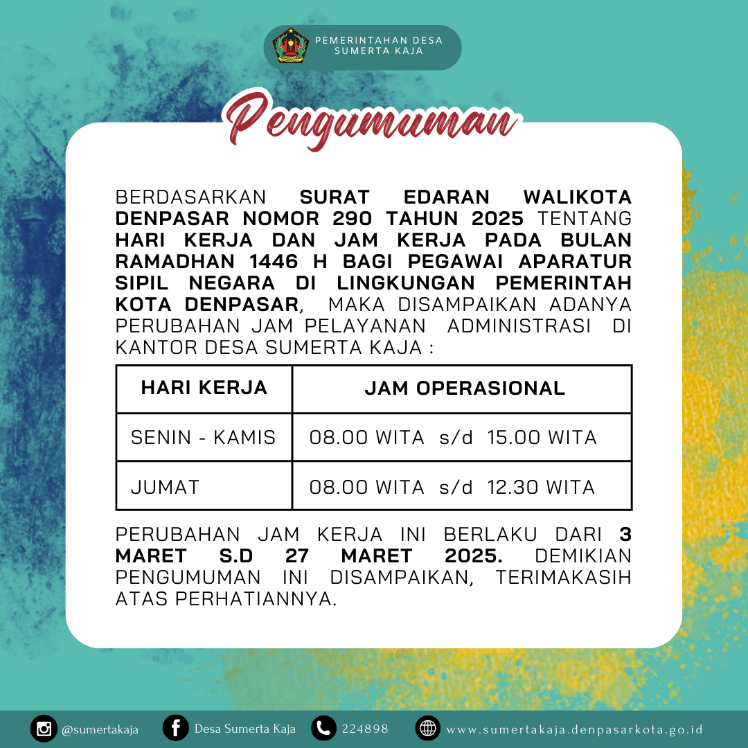PERUBAHAN JAM KERJA DI BULAN RAMADHAN 1446 H